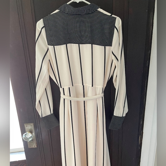 WHO WHAT WEAR Black and White Stripe Midi Shirt Dress - Sz S - Picture 6 of 6